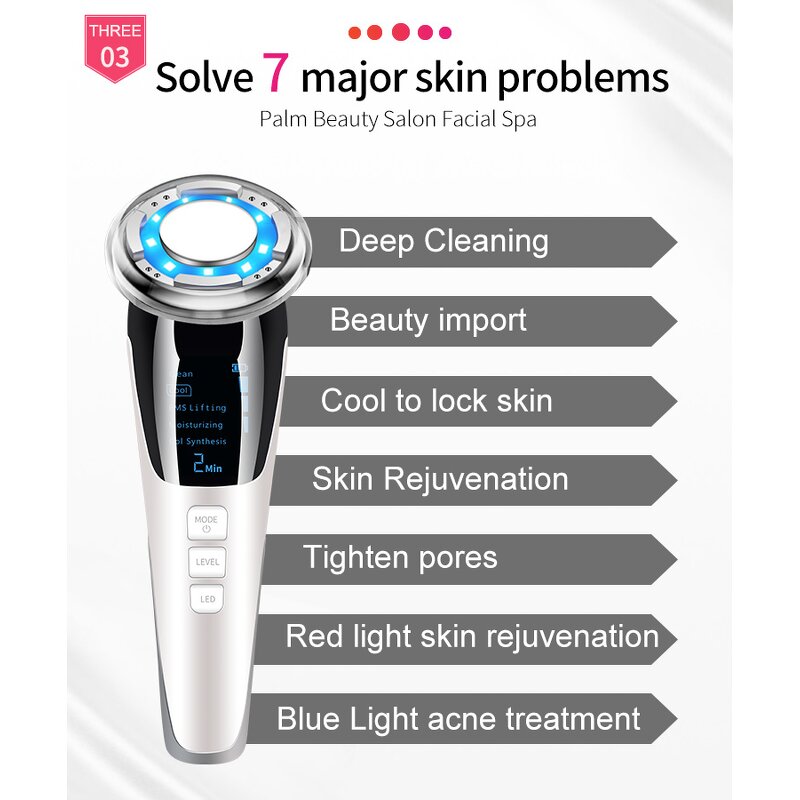 Hot Cold Facial Massager - 2025 - Red Light Skin Care Device Face Lifting Led Therapy Wand