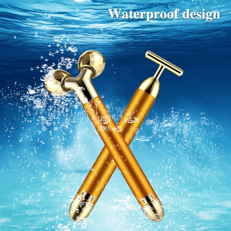 24K Golden T-Shape Massager - Hot Selling - Beauty Bar Electric Face Massage Tool