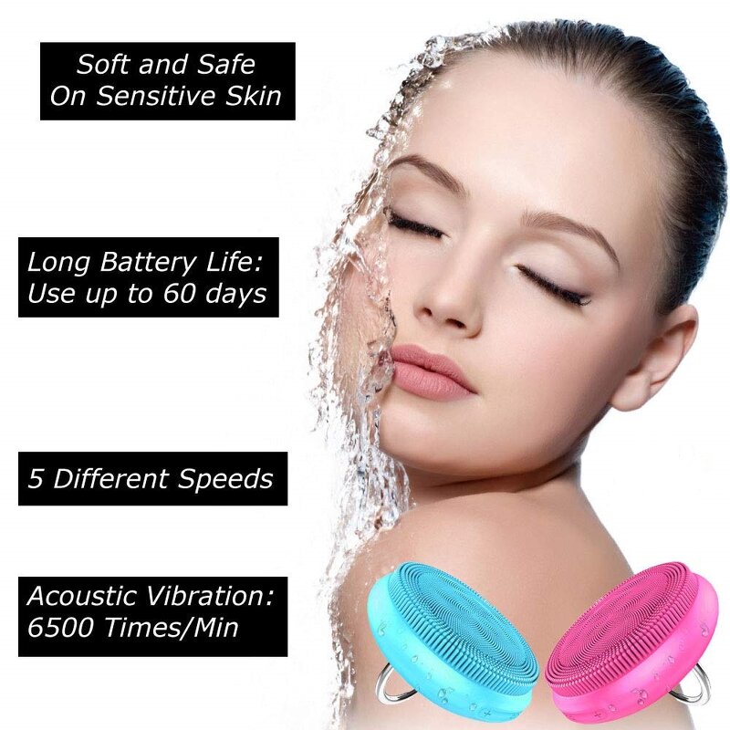 Sonic Facial Cleanser Brush - Portable Waterproof - Electric Silicone Ring Body Cleansing