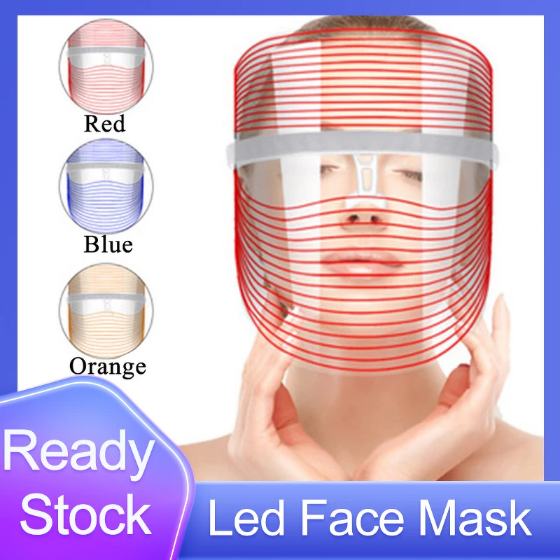 Photon LED Face Mask - Rechargeable - 3 Color Light Therapy Wrinkle Removal Skin Care