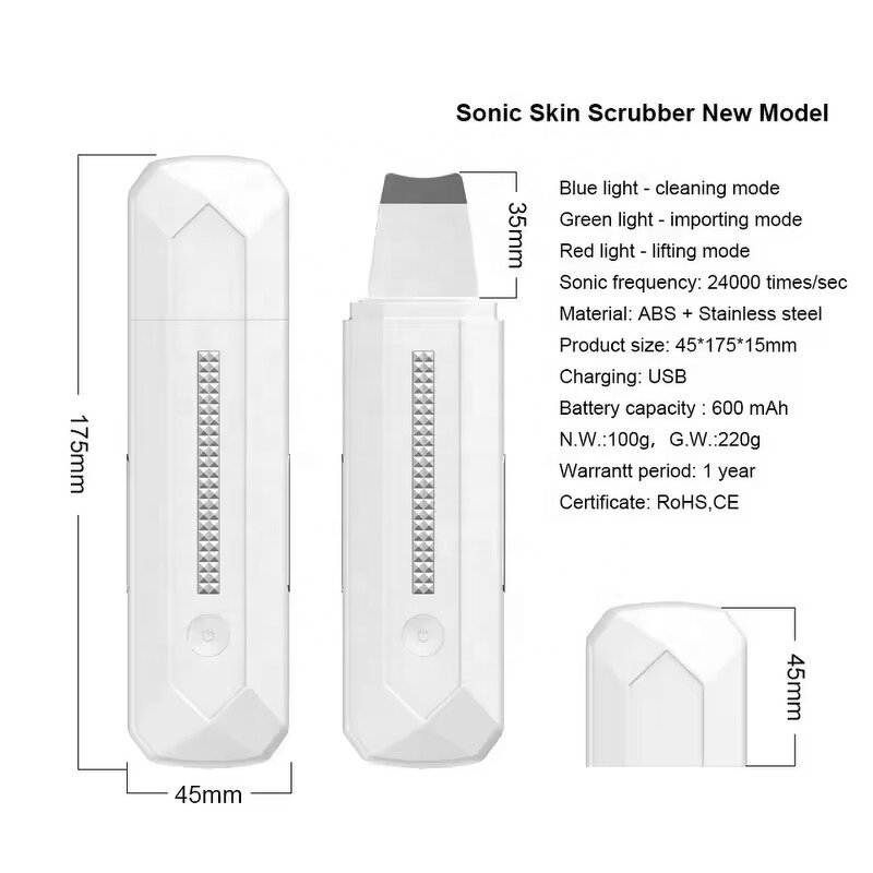 Ultrasonic Skin Scrubber - 2024 Handheld - Waterproof Face Peeling Blackhead Remover