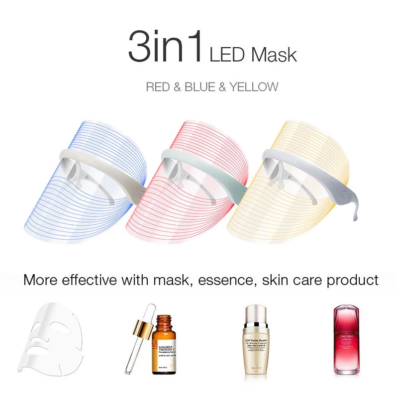 LED Light Therapy Mask - 3 Colors - Photon Skin Care Treatment Facial Rejuvenation Device