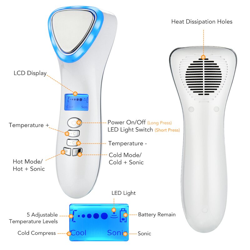 Ice Cooling Facial Massager - Home Beauty - Heating Element Skin Care Face Neck Lifting