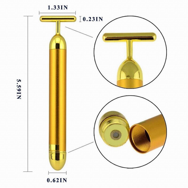 24k Gold Energy Beauty Bar - 2022 - Facial Massage Skin Lifting T Shape Vibrating Roller