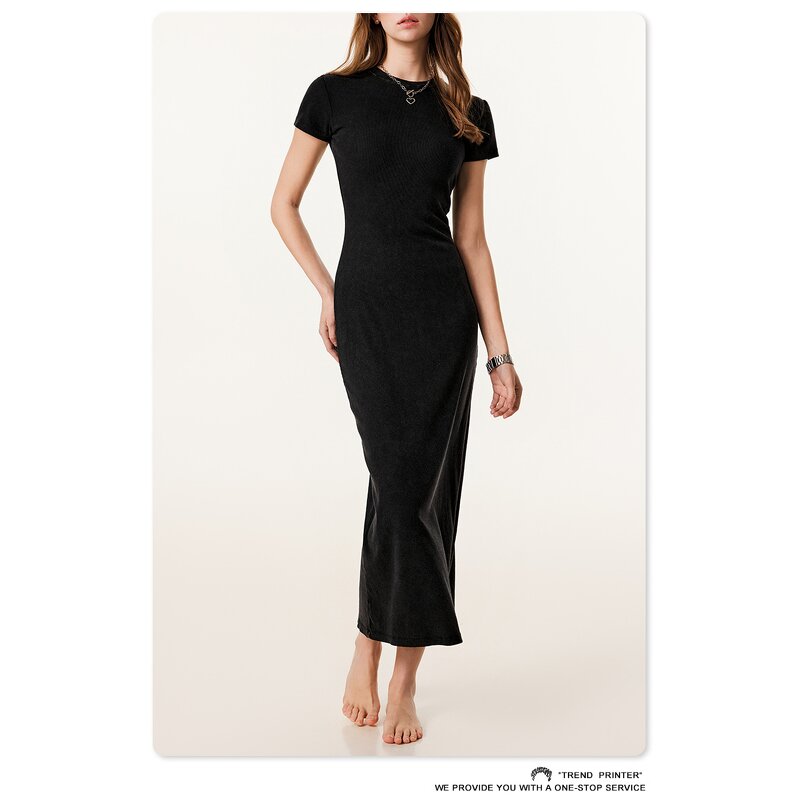 T-Shirt Dress Manufacturer - Striped Summer Casual Short Sleeve Round Neck Pencil Long Maxi