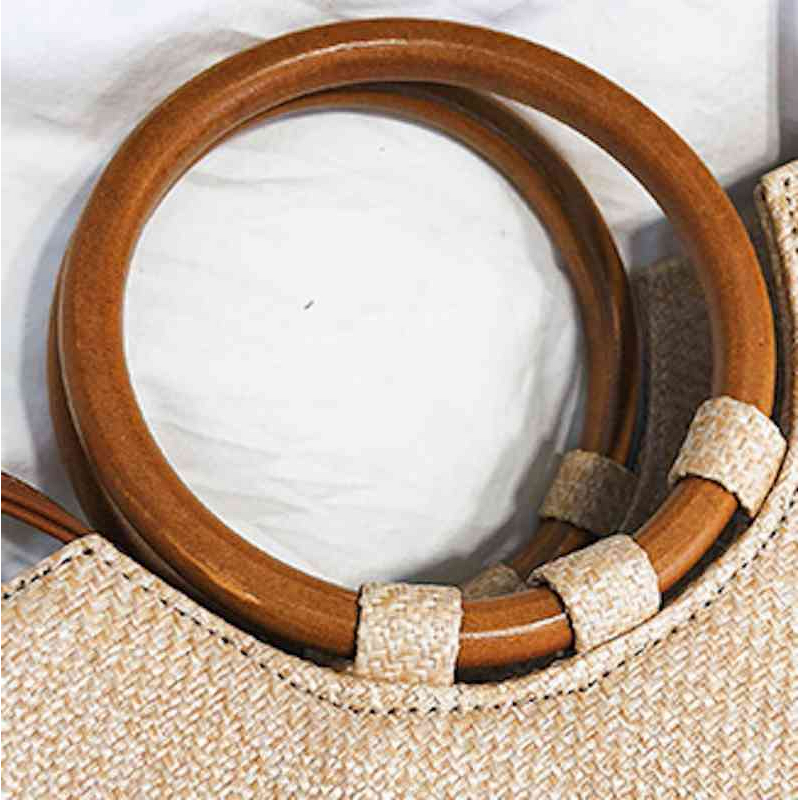 Shoulder Bag Manufacturer - Large Tote with Bamboo Circle Handles Detachable Straw Hand-woven