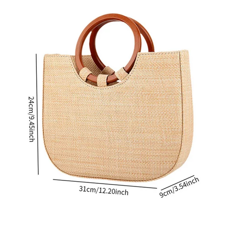 Shoulder Bag Manufacturer - Large Tote with Bamboo Circle Handles Detachable Straw Hand-woven