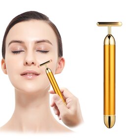 Facial Massager Kit Manufacturer - 24K Golden Pulse with Electric T-Shape Roller Stainless