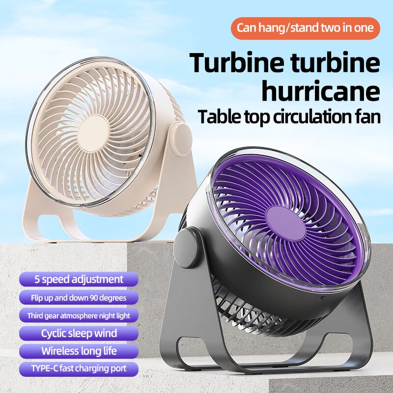 Table Fan Manufacturer - USB Rechargeable Battery Small Desk with Night Light for Home Car