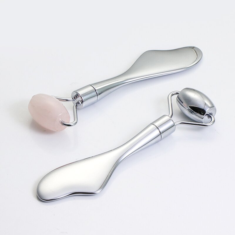 Facial Roller Gua Sha - Manufacturer - Mini Rose Quartz Zinc Alloy Manual-Wired Set