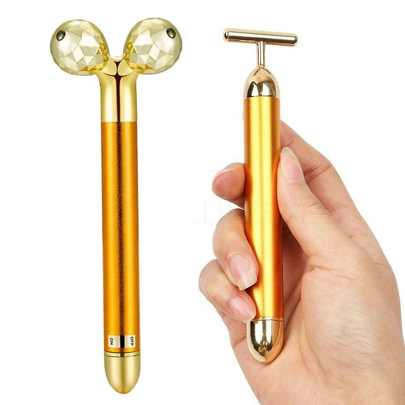 24k Gold Beauty Bar - Manufacturer - T Shaped Metal Face Roller Skin Rejuvenation Slimming