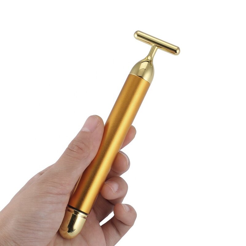 24k Gold Beauty Bar - Manufacturer - T Shaped Metal Face Roller Skin Rejuvenation Slimming