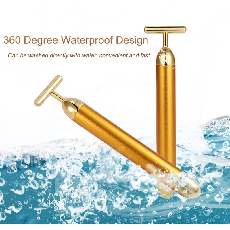 24k Gold Beauty Bar - Manufacturer - T Shaped Metal Face Roller Skin Rejuvenation Slimming