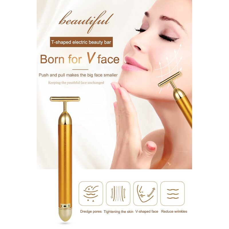 24K Gold Beauty Bar - Manufacturer - Cheap Price T Shape Vibration Eye Lifting Tightening