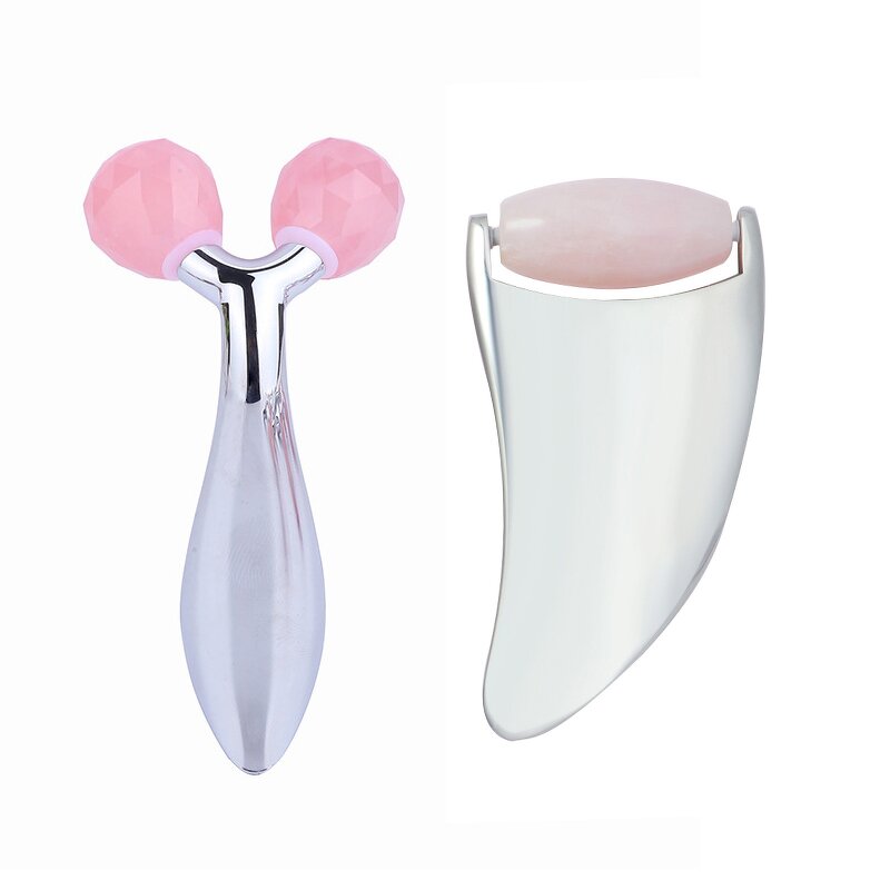 Face Roller - Manufacturer - Pink Rose Quartz Metal Gua Sha Lifting Whitening Anti-Puffiness