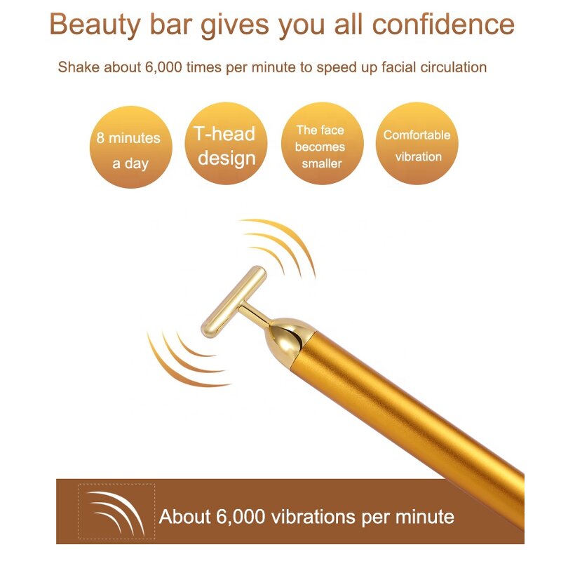 24k Gold Energy Bar - Manufacturer - Rose Gold T Shape Electric Vibrating Face Massager
