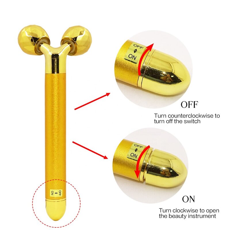 24k Gold Beauty Bar - Manufacturer - T Shaped Metal Face Roller Skin Rejuvenation Slimming