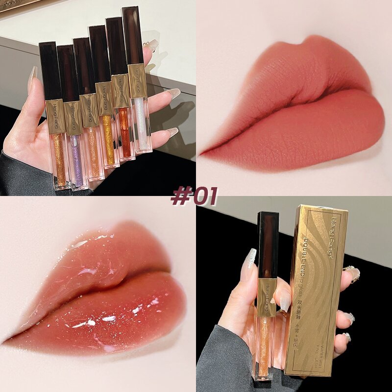Double-Headed Flash Lip Glaze - Manufacturer - Hengfang 6 Colors Water Mist Non-Stick Cup Lip Gloss