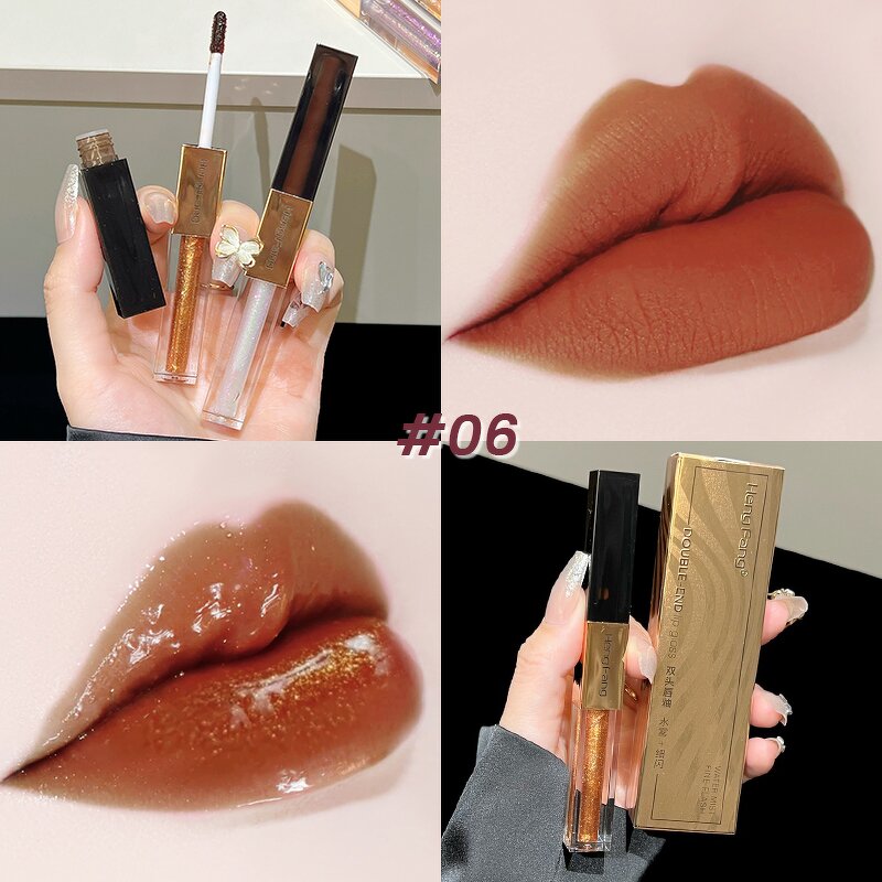 Double-Headed Flash Lip Glaze - Manufacturer - Hengfang 6 Colors Water Mist Non-Stick Cup Lip Gloss