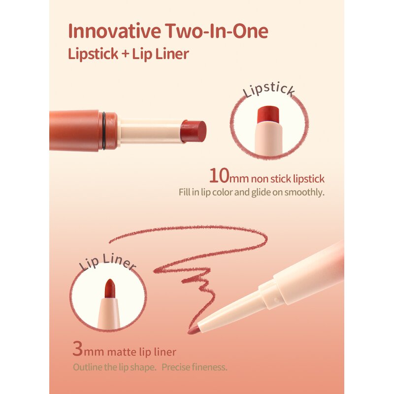 Double-headed Lip Liner Pen - Manufacturer - Hengfang OEM 2-in-1 Lipstick + Liner Natural Full Lips