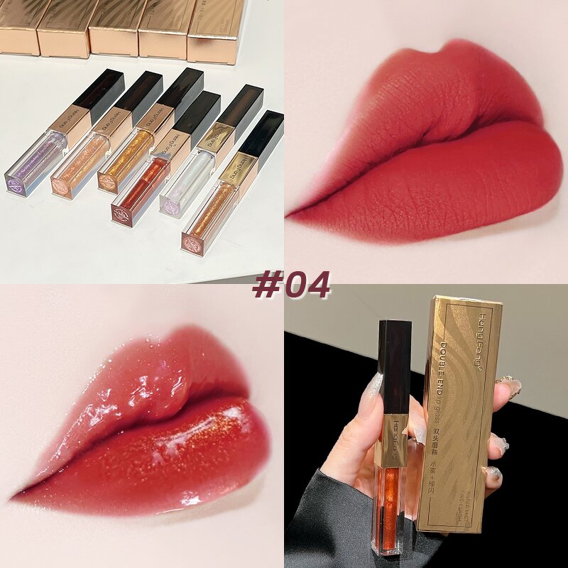 Double-Headed Flash Lip Glaze - Manufacturer - Hengfang 6 Colors Water Mist Non-Stick Cup Lip Gloss