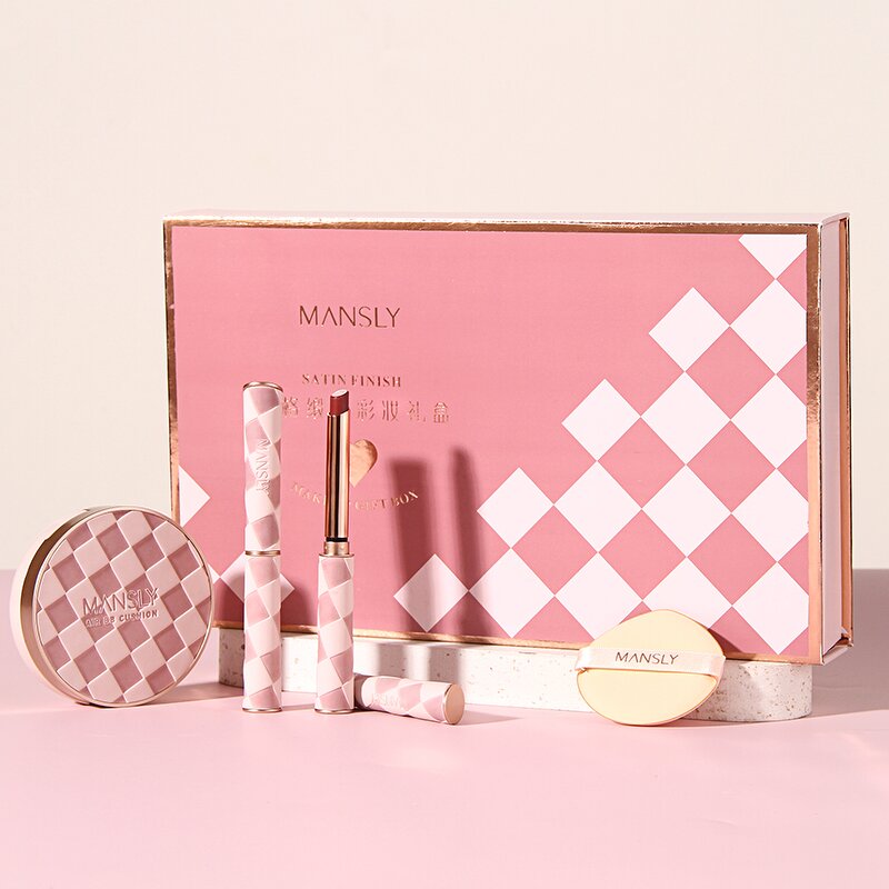 Pink Satin Makeup Set - Manufacturer - Popularity Gift Box Lipstick Set with Necklace Cosmetics-set