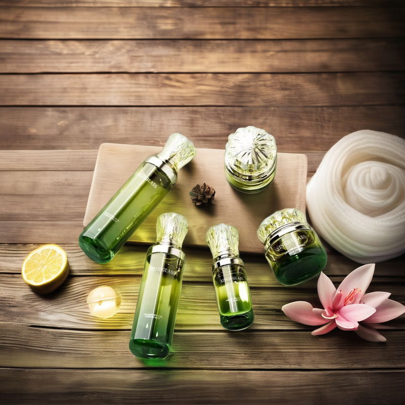 Skincare Bottles Packaging Manufacturer - Green Transparent Special-Shaped Gradient Glass