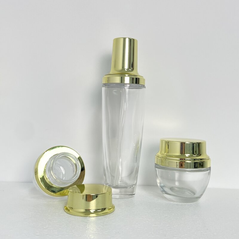Skincare Bottles Manufacturer - Transparent Glass with Gold Cap 30g to 120g for Cream & OEM