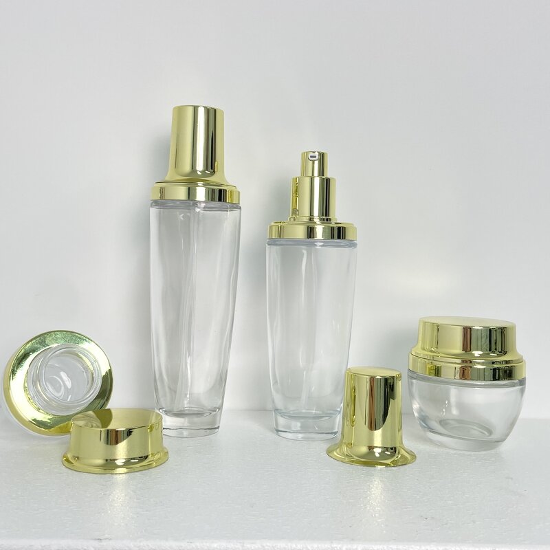 Skincare Bottles Manufacturer - Transparent Glass with Gold Cap 30g to 120g for Cream & OEM