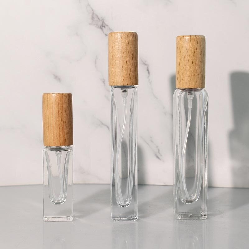Perfume Bottle Manufacturer - 10ml Empty Square Glass Spray with Wooden Lid & Box