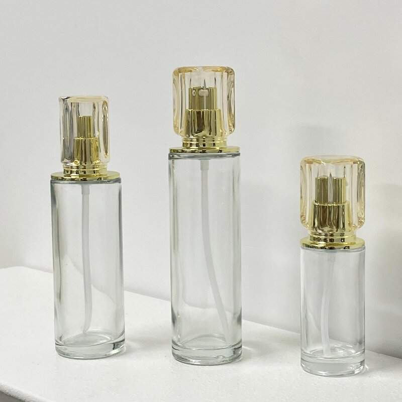 Pump Bottles Manufacturer - 50ml 60ml Light Luxury Transparent Glass with Golden Cap