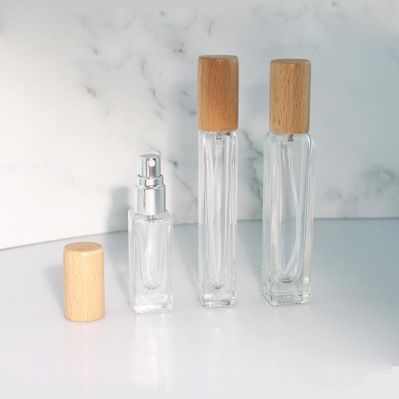 Perfume Bottle Manufacturer - 10ml Empty Square Glass Spray with Wooden Lid & Box
