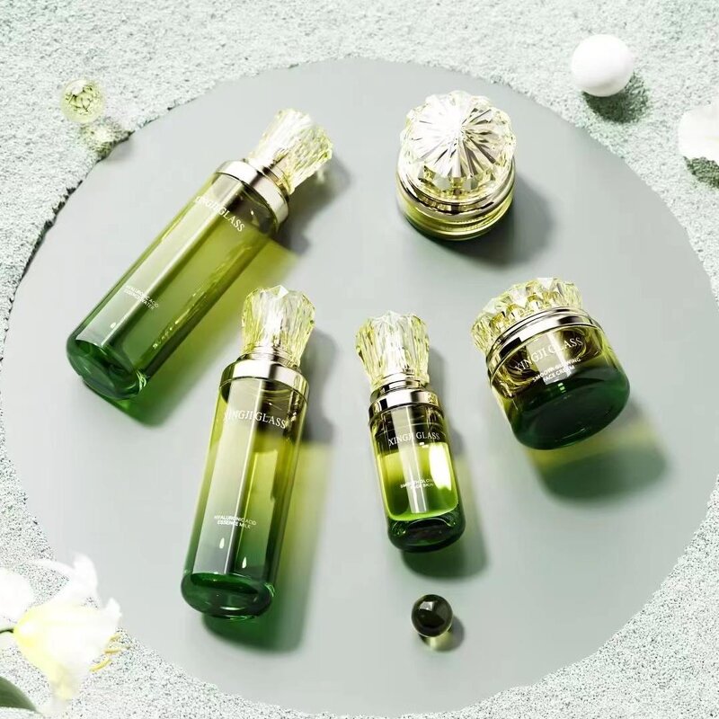 Skincare Bottles Packaging Manufacturer - Green Transparent Special-Shaped Gradient Glass