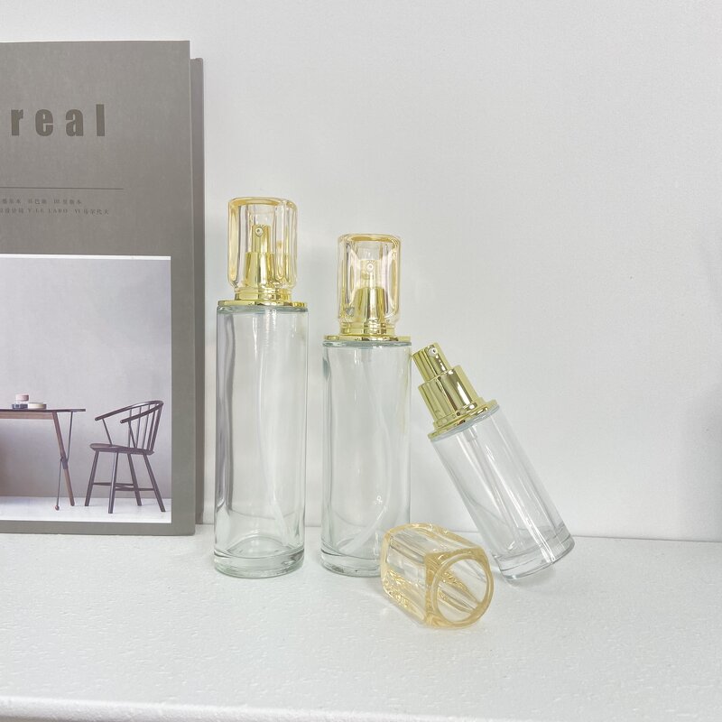 Pump Bottles Manufacturer - 50ml 60ml Light Luxury Transparent Glass with Golden Cap
