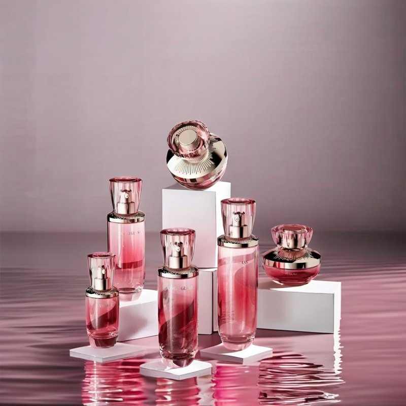 Skincare Set Manufacturer - with 100ml 150ml Pink Transparent Glass Bottles for Lotion