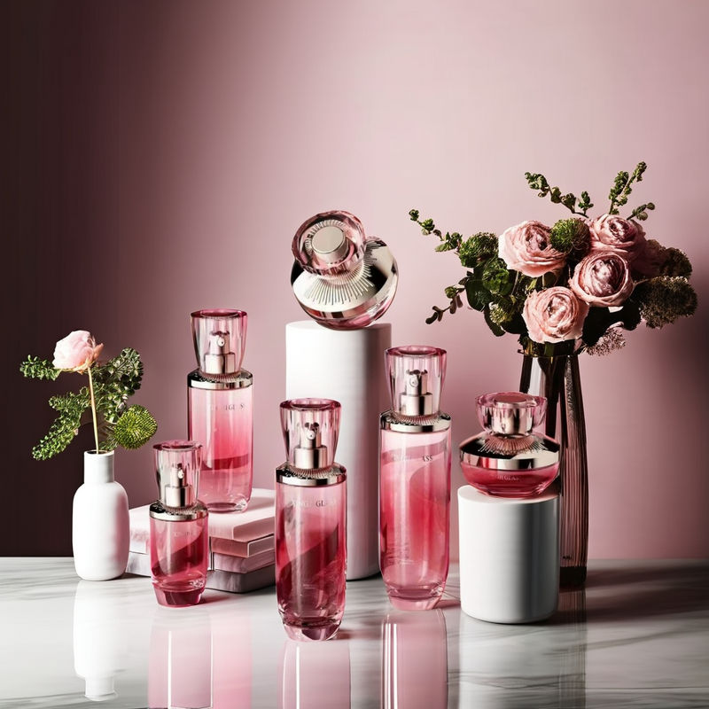 Skincare Set Manufacturer - with 100ml 150ml Pink Transparent Glass Bottles for Lotion