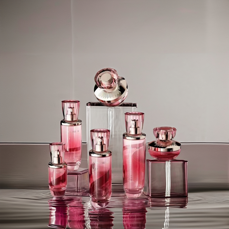Skincare Set Manufacturer - with 100ml 150ml Pink Transparent Glass Bottles for Lotion