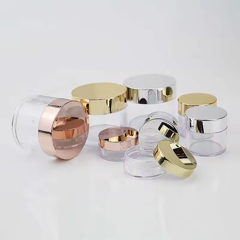 Cream Jars Manufacturer - 3g to 30g Round PS Plastic in Clear Black Gold Silver Rose