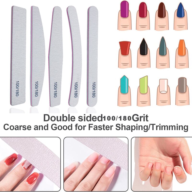 Washable Nail Files - Manufacturer - Factory Wholesale 100/180 Grit Half Moon Square Zebra Sandpaper