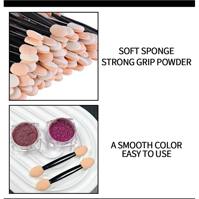 Nail Powder Brushes - Manufacturer - 50Pcs/Lot Double Sided Sponge Chrome Pigment Applicator Stick