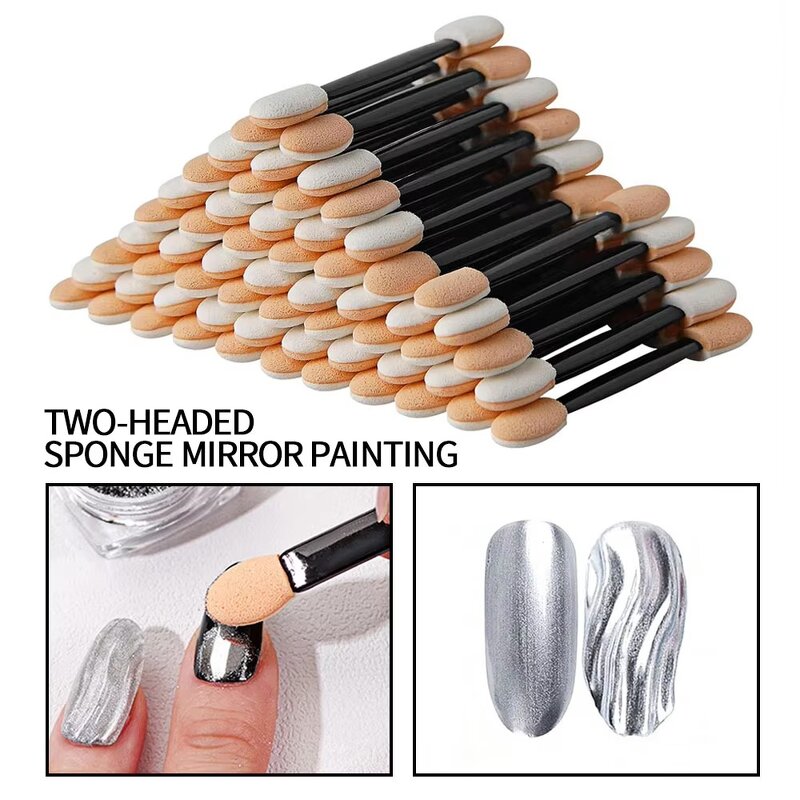 Nail Powder Brushes - Manufacturer - 50Pcs/Lot Double Sided Sponge Chrome Pigment Applicator Stick