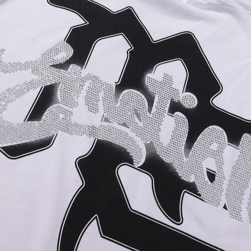 T-shirt Manufacturer - Mixed EMOTION American Retro Rhinestone Logo Cotton