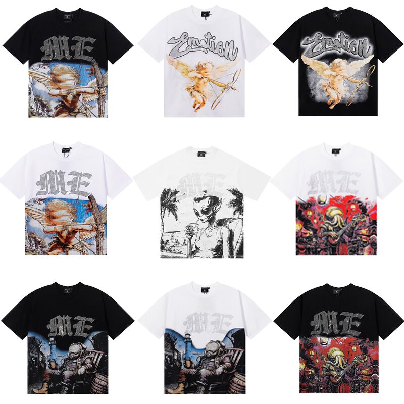 T-shirt Manufacturer - Mixed EMOTION American Retro Rhinestone Logo Cotton