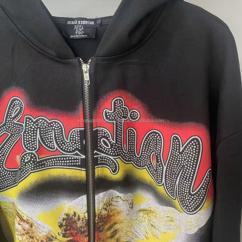 Hoodie Manufacturer - 100% Cotton Zipper-Up Heavyweight Diamond Mixed Emotions