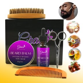 Men Beard Care Kit - Manufacturer - Hot Selling Trimming Brush Comb Balm Oil Serum Growth Set