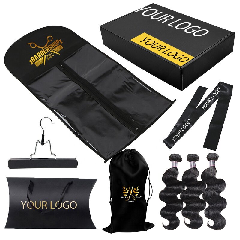 Wig Packaging Set - Manufacturer - Custom Logo Satin Bag Edge Scarf Hang Tag Sticker Bonnets Wrap