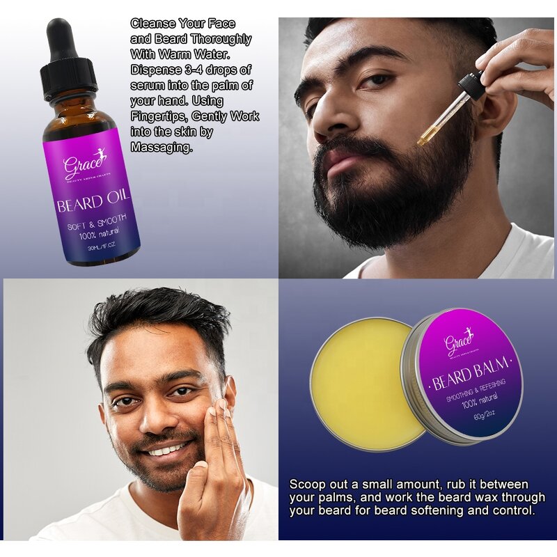Men Beard Care Kit - Manufacturer - Hot Selling Trimming Brush Comb Balm Oil Serum Growth Set