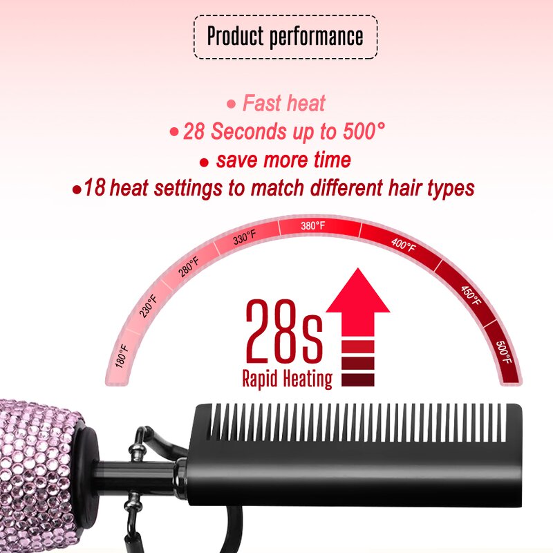 Electric Hot Comb - Manufacturer - Custom Logo LCD 360 Rotation Rhinestones Bling 500F Straightening