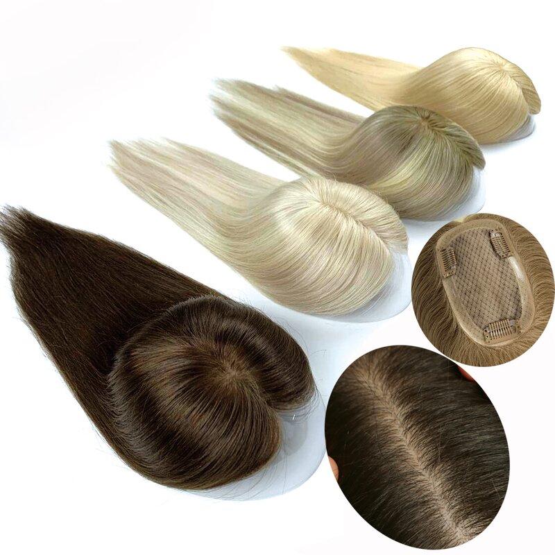 Silk Base Hair Topper - Manufacturer - Clip in 3*5'' Black Blonde Invisible No Knot Virgin Human Hair