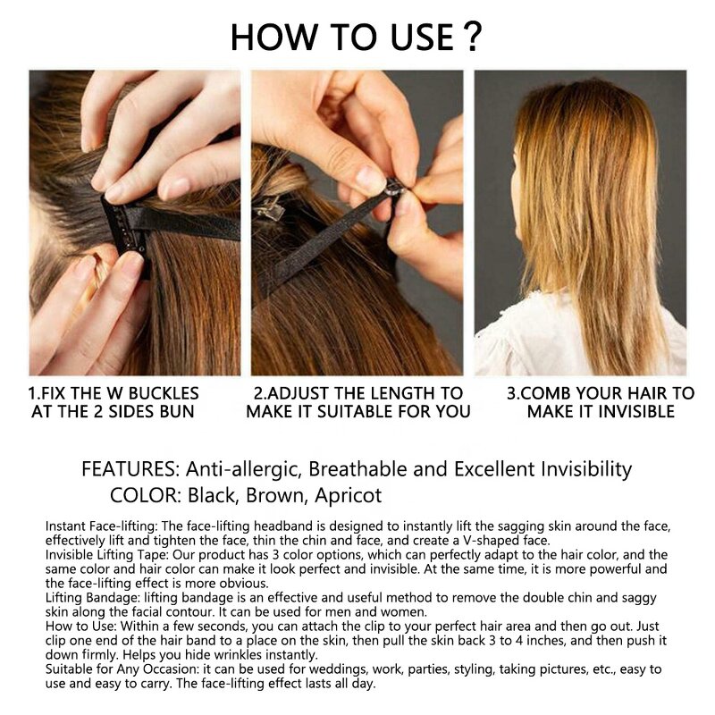 Instant Face Lift Band - Manufacturer - Adjustable Black Brown Nude Eyes Lift Clip Stretching Strap